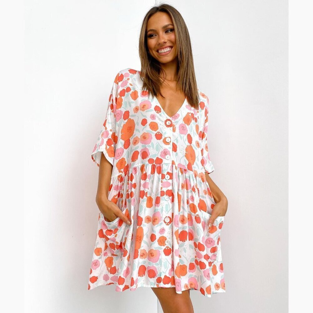 Petal + Pup White Floral Button Up Mini Dress Size S/M 41234